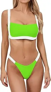 [WODECASA] Women's High Waist Bikini Twist Front Two Piece Swimsuits High Cut Push Up Adjustable Straps Bathing Suit