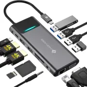 USB C Docking Station Triple Display, NOVOO 12 in 1 USB C Hub Multiport Adapter