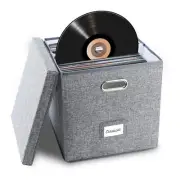 Vinyl Record Storage Box Foldable LP Holder w/ Lid for Living Room Study Office