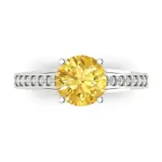 2.21ct Round Cut cathedral Yellow Stone Promise Bridal Ring 14k White Gold