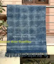 5x8 Ft Indigo Blue Cotton Block Print Accent Area Dhurrie Rug Flat Weave Boho