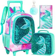 3 Piece Girls Rolling Backpack Set Fish Tail Design