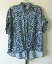 RIVER ISLAND TIE FRONT BLOUSE SHIRT BLUE PURPLE PAISLEY 50s STYLE SZ 8 NEW