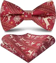 [HISDERN] Christmas Mens Bow Ties Set Holiday Festival Bow Tie and Pocket Square Set with Gift Box Bow Ties for Men Pretied