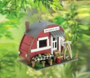 Unique Red Eucalyptus Wood Cozy Trailer Hanging Birdhouse Outdoor Decor