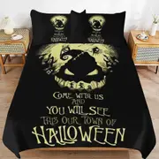 a1369 The Nightmare Before Christmas Duvet Cover Set, 3 Piece Bedding Set 86x70" Double Sided Printing Decorative Comforter Cover Set (1 Duvet Cover +