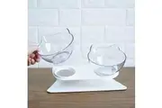 Cute Pet Cat Bowl Puppy Food Water Feeder Dish Dispenser + Stand -Double Bowl