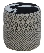 Black & White Patterned Round Pouf UMA with Cowhide Top