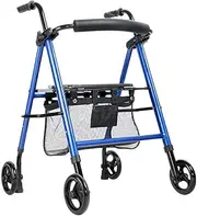 Walker,Aluminum Rolling Walker/Lightweight Folding 4 Wheel Rollator Walker with Padded Seat Lockable Brakes Ergonomic Grips Solid Tires Soothing Shock Absorption Little Surprise