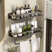 2 Pack Shower Caddy Adhesive Organizer Rustproof Aluminum Rack with Towel Bar