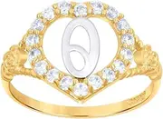 [JewelryWeb] 10k Two tone Gold Womens CZ Simulated Diamond Polished Finish Love Heart Shape Letter O Initial Ring Statement-Ring for Women