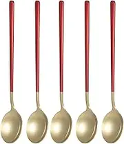5 Pack Stainl Steel Spoon Food Grade Durable Metal Spoons Tablespoon Dinner Spoon Mirror Finish Dishwasher Safe Teaspoon D ERT Spoons for Home Kitchen Restaurant 7.8in Gold