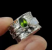 Moonstone, Peridot Ring 925 Sterling Silver Ring Handmade Spinner Silver Spinner