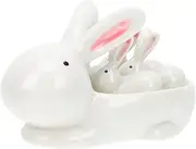 GRIRIW 1 Set Hand Painted Rabbit Adornments Chopsticks Holders Seasoning Plate Ceramic Craft for Elegant Dining Unique Present Choice for Home Decor