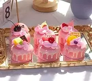 6pcs Realistic Artificial Cupcake Mixed Fake Cake Model Home Staging Equipment Crafts Photography Props Home Decoration Pink Circle