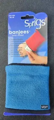 Sprigs Banjees Pocket Wrist Wallet for Travel Running Hiking Blue Zip