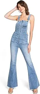 [Lana Roux] Zipper Bib Star Print Denim Jumpsuit Bell Bottom Flare Overalls