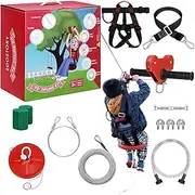 EDOSTORY Zip Line Kit for Kids and Adult Up to 330lb with Stainless Steel Ziplines Spring Brake and Safety Harness, Red