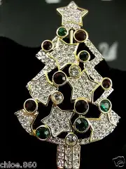 SIGNED SWAROVSKI PAVE' CRYSTAL CHRISTMAS TREE PIN~ BROOCH RETIRED RARE NIB