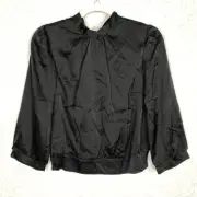 Monteau Shirt Womens Large Black Blouse Satin Corp Twee Silky Crop Goth Mob Wife
