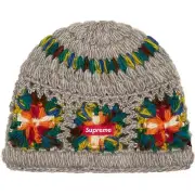 Supreme SS25 Handknit Wool Crochet Logo Beanie Grey One Size New CONFIRMED
