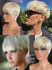 Short Straight Real Human Hair Wig Sexy Blonde Pixie Cut High-Density Wigs Party