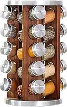 20 Jar Dark Acacia Wood Spice Rack with Spices Included - Rotating Tower Organizer for Kitchen Spices and Seasonings, Free Spice Refills for 5 Years (Dark Stained Acacia Wood)