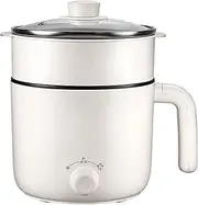 Electric Hot Pot with Steamer, 1.2L Mini Stainless Stee Ramen Cooker Multifunctional Electric Cooker for Pasta 2 in 1 Shabu Shabu Hot Pot with Over-Heating Protection, Boil Dry Protection