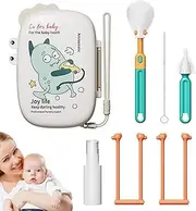Travel Bottle Cleaner Kit, Nipple Straw Brush Set, Portable Drying Rack with Soap Dispenser, Compact Storage Box for Baby Bottles & Accessories at Home, Travel, 7.09x5.12 Inches