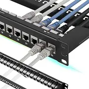 Patch Panel 24 Port Cat7 with Inline Keystone 10G Support, Coupler Patch Panel STP Shielded 19-Inch with Removable Back Bar, 1U Network Patch Panel for Cat7, Cat6, Cat6A, Cat5e,