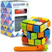 Willking Speed Cube 3x3 Build-on Brick Magic Cube 3x3x3 Brain Teaser Puzzles and Building Brick Blocks Toy for Kids Adult（Included Brick Separator）