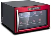 Countertop Wine Cooler- White & Red Wine Fridge Chiller Wine Cooler Refrigerator - Freestanding Compact Mini Wine Fridge 8 Bottle Capacity, Digital Control, Glass Door -red