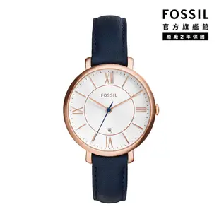 FOSSIL Jacqueline 賈姬風尚經典女錶 藍色皮革錶帶 36mm ES3843