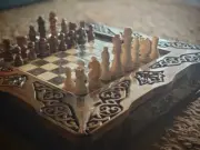 Big Walnut Wood Chess Set with 2 drawers Very Beautiful
