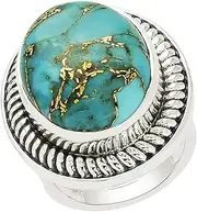 [MOONEYE] Huge Blue Turquoise Gemstone 925 Silver Statement Handmade Ring