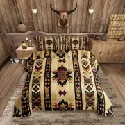Feelyou Wood Southwestern Bedding Set Twin Size Geometric Comforter Set Triba...