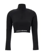 Paco Rabanne Logo-Underband Zipped Cropped Top FR34 Black