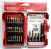 Toolman 29pc HSS Drill Set 25mm CRV Long Bits Extension Rod Socket Case #QTH009