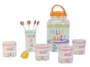 Market Square Plastic Beverage Dispenser + Tumblers SUMMER VIBES 10 Piece Set