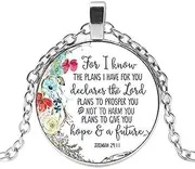 [lujidan] 2018/Jeremiah 29 11 Because I Know I Have Your Plan Bible Verses Pendant Necklace Glass cabochon trinkets Christian Necklace