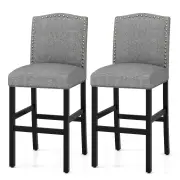 Giantex 2PCS Wooden Bar Stool High Dining Chair Upholstered Kitchen Island Chair Grey