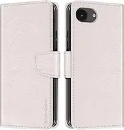 Striped PU Leather Wallet Phone Case Compatible with iPhone 16e, Slim Magnetic Flip Cover with Card Slots and Stand Function (White)