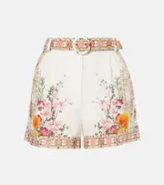 [Camilla] Camilla Floral high-rise belted linen shorts AU 16 white