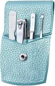 Nail Clippers Set Nail Clipper Set for Men Women, Stainless Steel Nail Cutter Travel Kit, Personal Nail Care Tools Manicure Kit with Portable Leather Case Set of 4 Nail Clippers Portable Set(Blue)