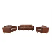 3+2+1 Seater Sofa Brown Faux Leather Lounge Set for Living Room Couch with Wooden Frame