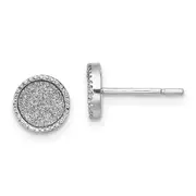Sterling Silver Rhodium-Plated Enamel Glitter Fabric Round Post Earrings