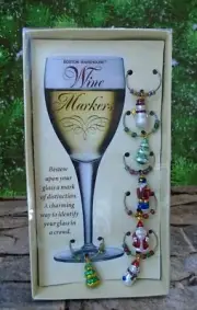 Boston Warehouse 6 Christmas Mini Figures Santa Nutcracker...Wine Markers 2001