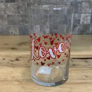 Romantic “LOVE” Valentine’s Day Heart Pattern Vase Red White Clear Glass 6”