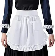 Women's Waist Apron with Two Pockets Half Apron, Costume Aprons for Kitchen Cooking Restaurant Coffee Shop (White)