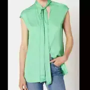 Sandro Paris Floaty Blouse Top 1 Small Tie Neck Split Lana Grenn Apple NWT $265